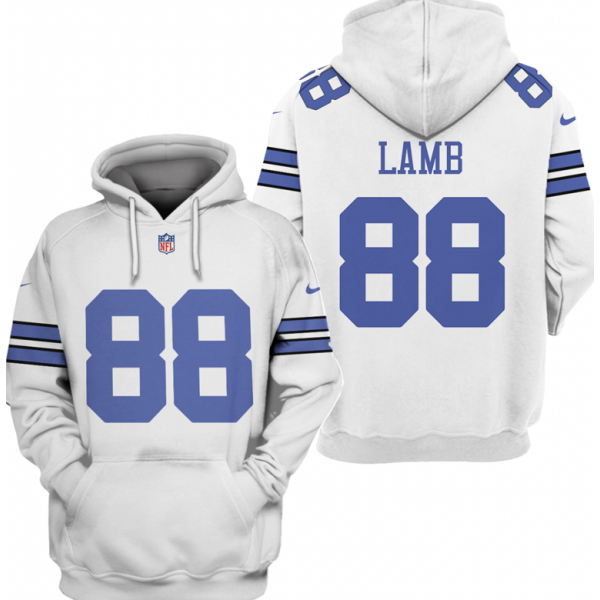 Men's Dallas Cowboys #88 CeeDee Lamb 2021 White Pullover Hoodie